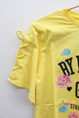 画像2: SALE  by LOVEiT　袖レースアップTシャツ　32；レモンイエロー　 (2)