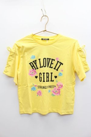 画像1: SALE  by LOVEiT　袖レースアップTシャツ　32；レモンイエロー　 (1)