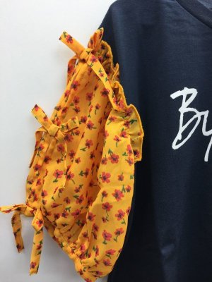 画像2: SALE  by LOVEiT　袖リボン半袖Tシャツ　50；ネイビー (2)