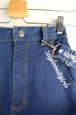 画像2: 50%off 2020秋冬 by LOVEiT  裏起毛デニム サス付きセミロングスカート 50;コン (2)