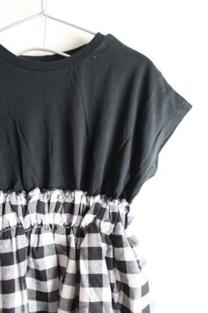 画像2: b.ROOM　　ギンガムチェックドッキングワンピース　80；クロ (2)