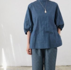 画像5: 40%off  doux blue　doux bleu　5ozシャンブレーブラウス　　50；ブルー (5)