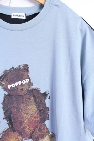 画像2: 50%off   フランキーグロウ  POP BEAR DOCKING TEE      GRAY-NAVY*BK CHECK (2)