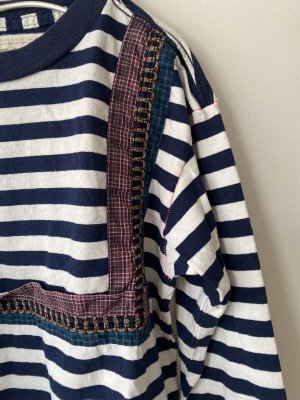 画像2: 50%off 2022秋冬GTH  	  ビンテーシボーダーテンジク　スクウエア TEE　4；紺　　サイズ；120 (2)