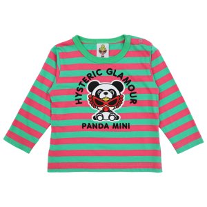 画像1: MY FIRST HYSTERIC　PANDA MINI刺繍 ボーダー長袖Tシャツ　54；エメグリーン*マゼンダ (1)