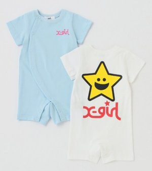 画像1: X-girl kids 　キラッキーモチーフ半袖カバーオール　　サイズ；50‐70cm (1)