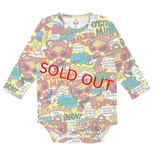 画像1: 　MY FIRST HYSTERIC　　TEDDY ROCKS総柄 長袖ロンパース　　サイズ:80   64：イエロー系 (1)