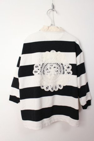 画像4: 50%off 2023秋冬　GTH　   ボーダー バックレースパッチ ラガーシャツ　　1；白　　サイズ；120 (4)