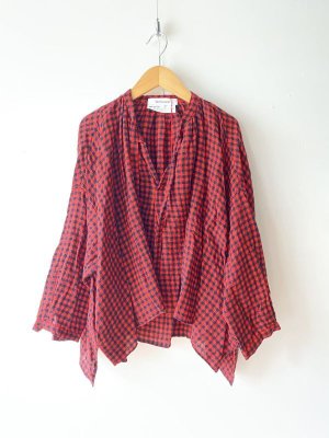 画像1: 30%off  VC    リネンウールチェックブラウス　　カラー:RED×NAVY  サイズ:FREE (1)
