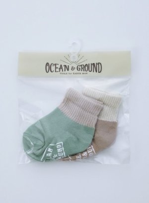 画像1: OCEAN&GROUND　　2PバイカラーベビーソックスSET　カラー；ライトグリーン　サイズ；F(7-10cm) (1)