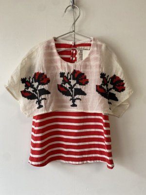 画像1: 50%off　　GTH　ボーダー　テンジク　フォークロア　ケープ　TEE　　5；赤　サイズ；120 (1)