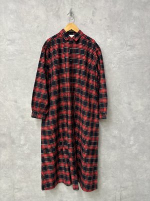 画像1: 30%off  　NATURAL LAUNDRY   Tタータン　コートワンピース　　483:レッド系     サイズ2 (1)
