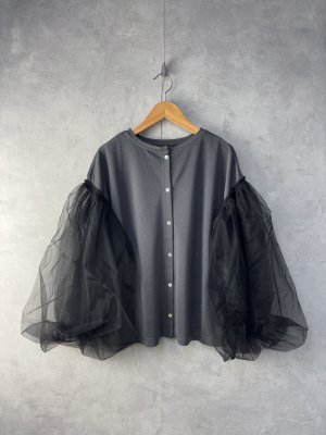 画像1: Lilou&Lily 　RAYON MOSS STITCH/TULLE BALOON　カーディガン　　B.チャコール size:38 (1)
