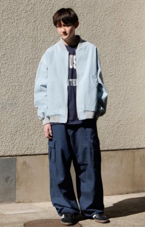 画像2: GLAZOS  　ライトデニム・ワイドカーゴパンツ　80；黒 (2)