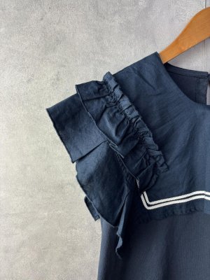 画像2: 40%off 2025春夏 　GTH　アシンメトリー セーラーカラー ノースリーブTEE　　4；紺 (2)