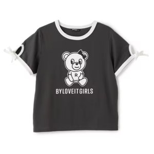 画像1: by LOVEiT  　　ラビ子袖あきリボンTシャツ　　85：チャコール (1)