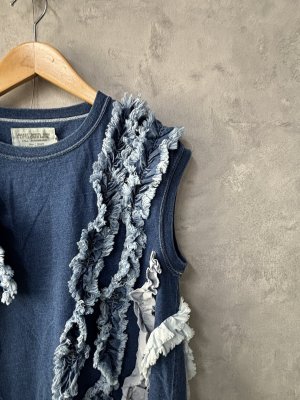 画像2: 40%off 2025春夏 　GTH　ビンテージテンジク　フリフリ　ノースリーブ　TEE　　4；紺 (2)