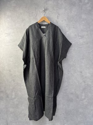 画像1: doux blue　リネンカフタンワンピース　　85；チャコール　サイズ；FREE (1)
