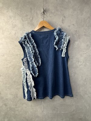 画像3: 40%off 2025春夏 　GTH　ビンテージテンジク　フリフリ　ノースリーブ　TEE　　4；紺 (3)