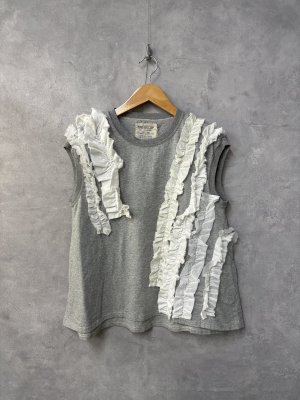 画像1: 2025春夏 　GTH　ビンテージテンジク　フリフリ　ノースリーブ　TEE　　3；グレー (1)