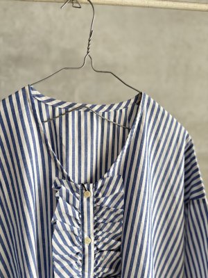 画像2: LILOU+LILY 　TYPEWRITER CLOTH DUNGAREE&STRIPE　FRILL DRESS　ブルーストライプ　　size:38 (2)