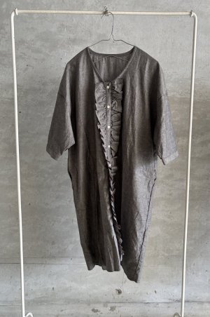 画像1: LILOU+LILY 　TYPEWRITER CLOTH DUNGAREE&STRIPE　FRILL DRESS　ブラックシャンブレー　　size:38 (1)