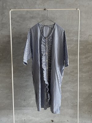 画像1: LILOU+LILY 　TYPEWRITER CLOTH DUNGAREE&STRIPE　FRILL DRESS　ブルーストライプ　　size:38 (1)