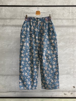 画像1: A VIEW FROM HERE BLOCK PRINT STRAIGHT PANTS　　　BLUE (1)