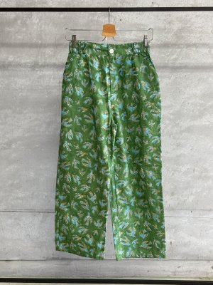 画像1: A VIEW FROM HERE BLOCK PRINT STRAIGHT PANTS　　　B.GREEN (1)
