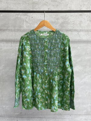 画像1: A VIEW FROM HERE　 BLOCK PRINT SMOCKING BLOUSES　　B.GREEN (1)