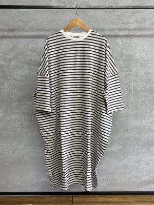 画像1: LILOU+LILY 　30/1　BORDER　6TH　SLEEVE TEE OP   ネイビー　size:38 (1)