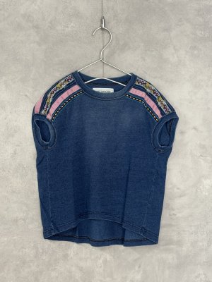 画像1: 2025春夏 　GTH　Vintage-like Tyrolean Tape Sleeveless Tee　　4；紺　サイズ；120 (1)