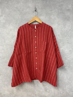 画像1: NATURAL LAUNDRY　先染めリネンランドスケープ　シャツ　　351；レッド系　サイズ:2 (1)