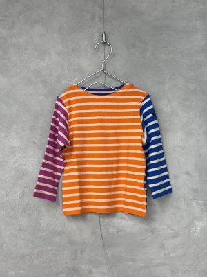 画像1: 2025秋冬　DENIMDUNGAREE　	ボーダーテンジク ボートネック TEE　　91；クレイジー(オレンジ系) (1)