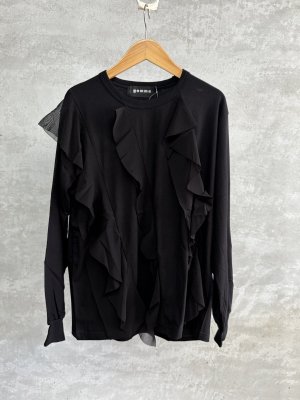 画像1: gomme　フリル付き長袖Tシャツ　3；黒　サイズ；M (1)