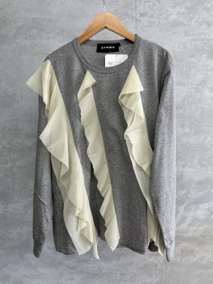 画像1: gomme　フリル付き長袖Tシャツ　1；トップグレー　サイズ；M (1)