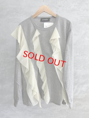 画像1: gomme　フリル付き長袖Tシャツ　1；トップグレー　サイズ；M (1)