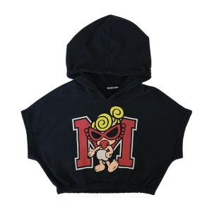 画像1: Hystericmini　M ロゴ 裏毛ショート丈フーディー　　10；ブラック　　サイズ；140 (1)