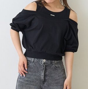 画像2: Lovetoxic  オフショルレイヤードTシャツ 　　80；クロ (2)