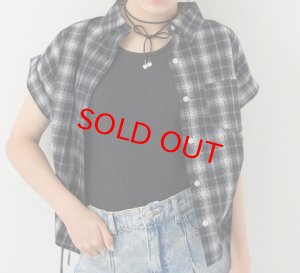 画像2: 40%off Lovetoxic  　【綿100％】チェックノースリーブドロストシャツ　　80；黒 (2)