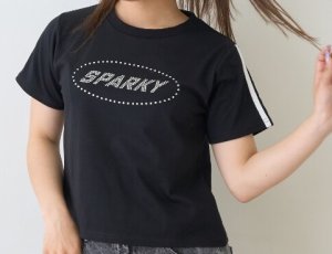 画像2: by LOVEiT  　【吸水速乾/さらさら】ラインストーンTシャツ　　80；クロ (2)