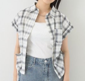 画像6: Lovetoxic  　【綿100％】チェックノースリーブドロストシャツ　　80；黒 (6)