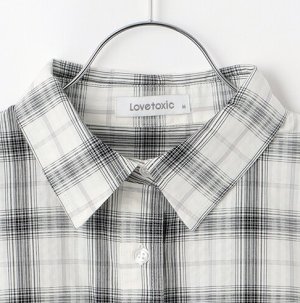 画像3: Lovetoxic  　【綿100％】チェックノースリーブドロストシャツ　　80；黒 (3)