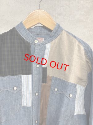 画像2: 2025秋冬　DENIMDUNGAREE　　 ムラダンガリー ウエスタン ノーカラーシャツ　　14；ブルー (2)