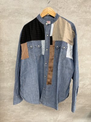 画像1: 2025秋冬　DENIMDUNGAREE　　 ムラダンガリー ウエスタン ノーカラーシャツ　　14；ブルー (1)