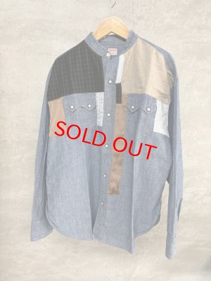 画像1: 2025秋冬　DENIMDUNGAREE　　 ムラダンガリー ウエスタン ノーカラーシャツ　　14；ブルー (1)