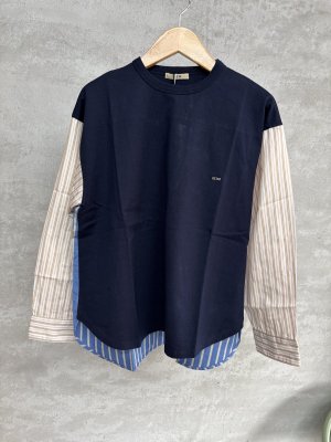 画像1: 2025秋冬　FITH  　天竺×ストライプ　L/S　Tシャツ　　4；紺　　サイズ；155 (1)