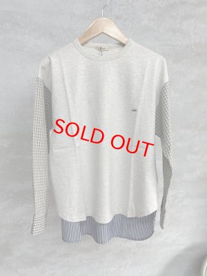 画像1: 2025秋冬　FITH  　天竺×ストライプ　L/S　Tシャツ　　11；生成　サイズ；155 (1)