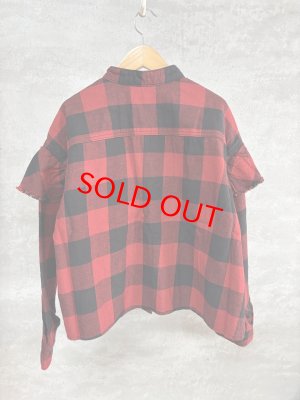 画像3: 2025秋冬 　GTH　   ツイル ブロックチェック フリフリ シャツ　　5；赤 (3)