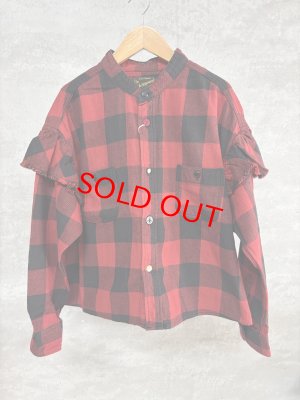 画像1: 2025秋冬 　GTH　   ツイル ブロックチェック フリフリ シャツ　　5；赤 (1)